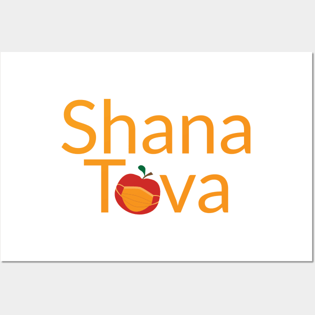 Shana Tova with Red apple wearing face mask Wall Art by sigdesign